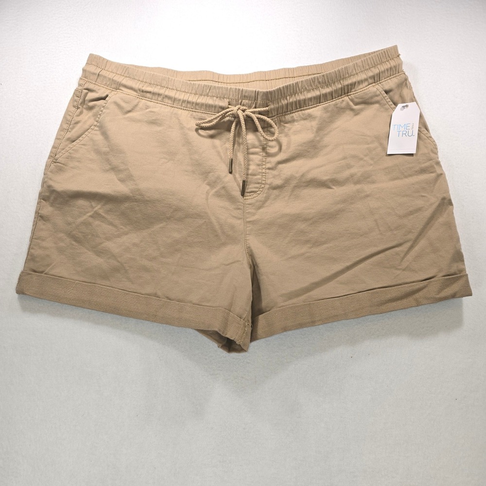 Time and Tru Womens Beige Knit Shorts XXL 20‎ Relaxed Fit Drawstring Cuffed Tan